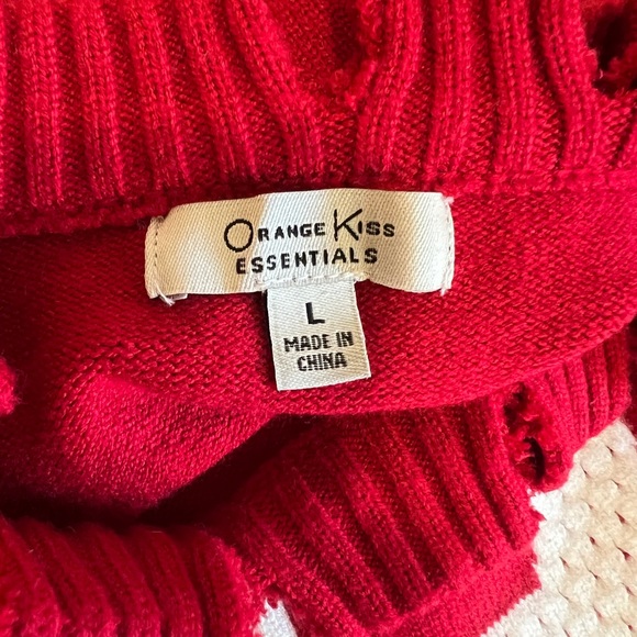 Orange Kiss Red and White Varsity Distressed Number 87 Crop Sweater Large - Picture 9 of 11